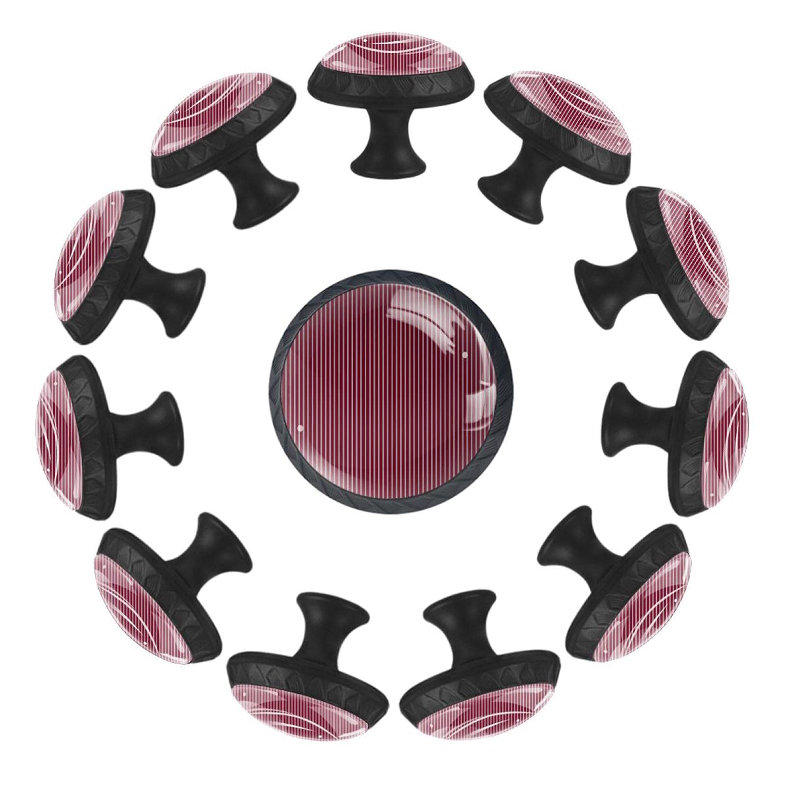 Boutons de tiroir ronds lot de 12 poignées rayures rouges et blanches 35 mm