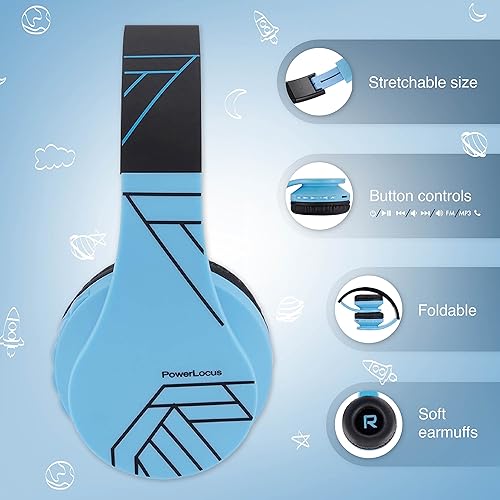 Miniatura 3 de PowerLocus Auriculares Bluetooth para niños, auriculares inalámbricos plegables sobre la oreja, auriculares con micrófono, límite de volumen de 85