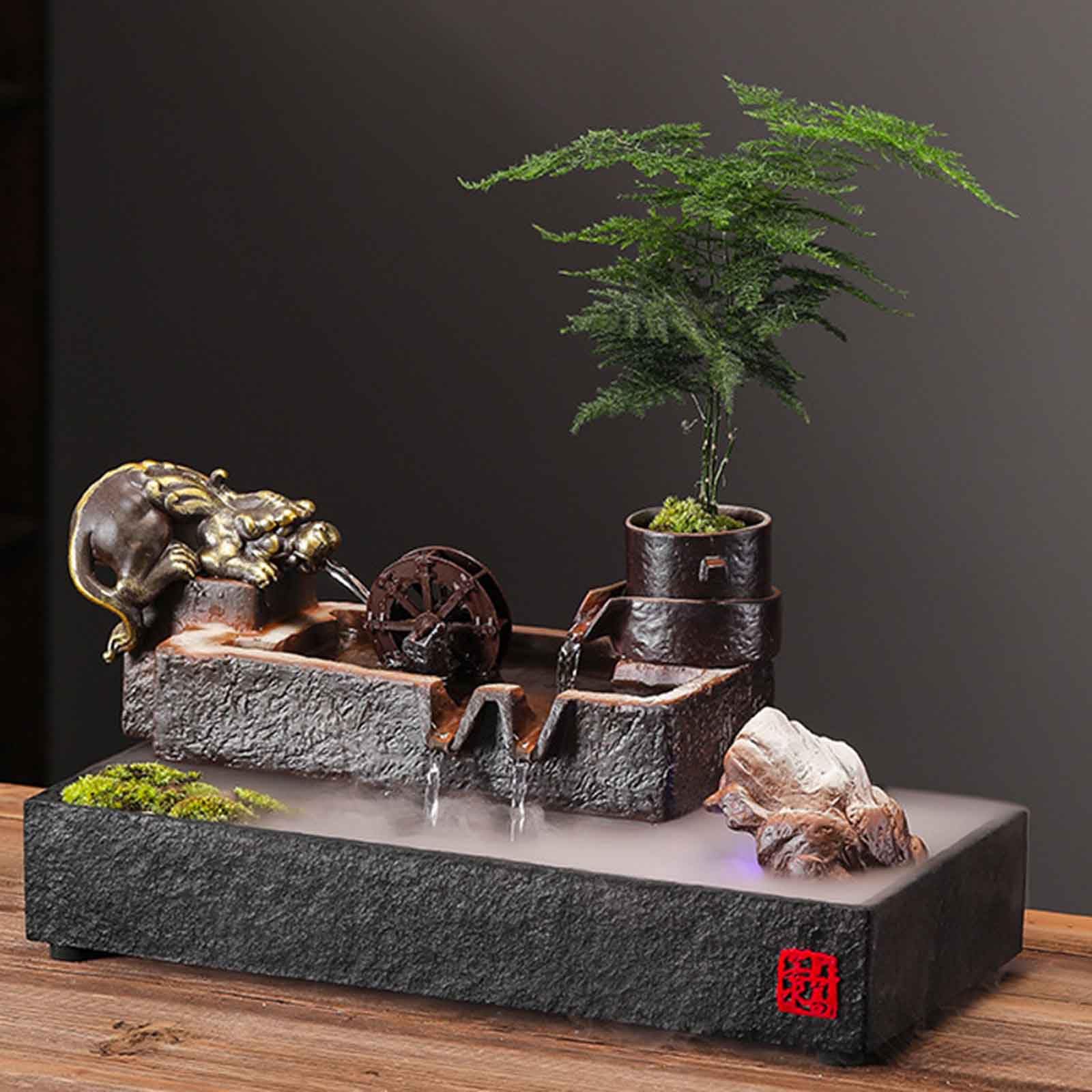 DFrywdgSEY tabletop fountain, Tabletop Fountains Ceramic Aquarium with Fish and Money Frog Sculpture for Living Room, Bedroom(B~Medium With Atomizer)