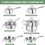 3 Ply Stainless Steel 11-Piece Cookware Set with Lids, Pots and Pans Kitchen Set, Non-Toxic, Induction, Oven, Dishwasher Safe, Professional Chef Quality