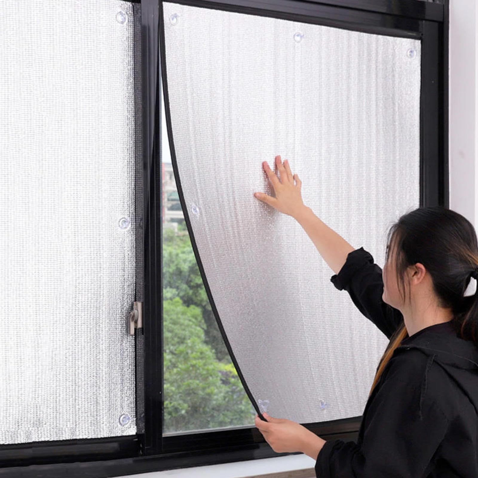 Yhbz Silver Sun Protection Privacy Window Film,Sun Room Heat Reflective Insulation Film With Suction Cups,8Mm Aluminum Foil Window Sticker,For Skylight Balcony Kitchen,Anti Glare,55X100cm/22"X39"