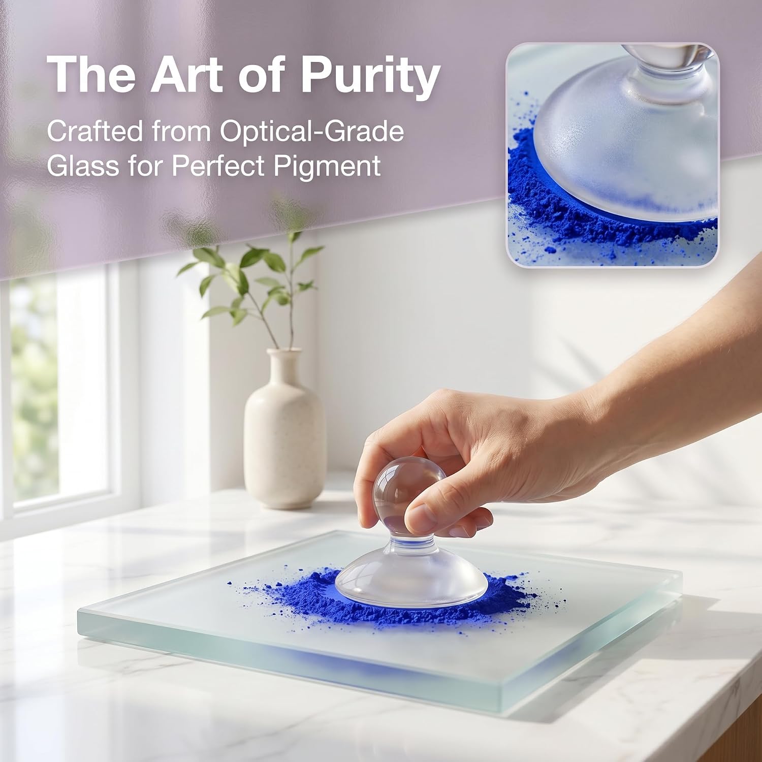 Glass Muller for Artists,Optical-Grade Glass, Non-Porous Surface, Comfort Grip & Stable Base for Grinding Oil, Watercolor Pigments