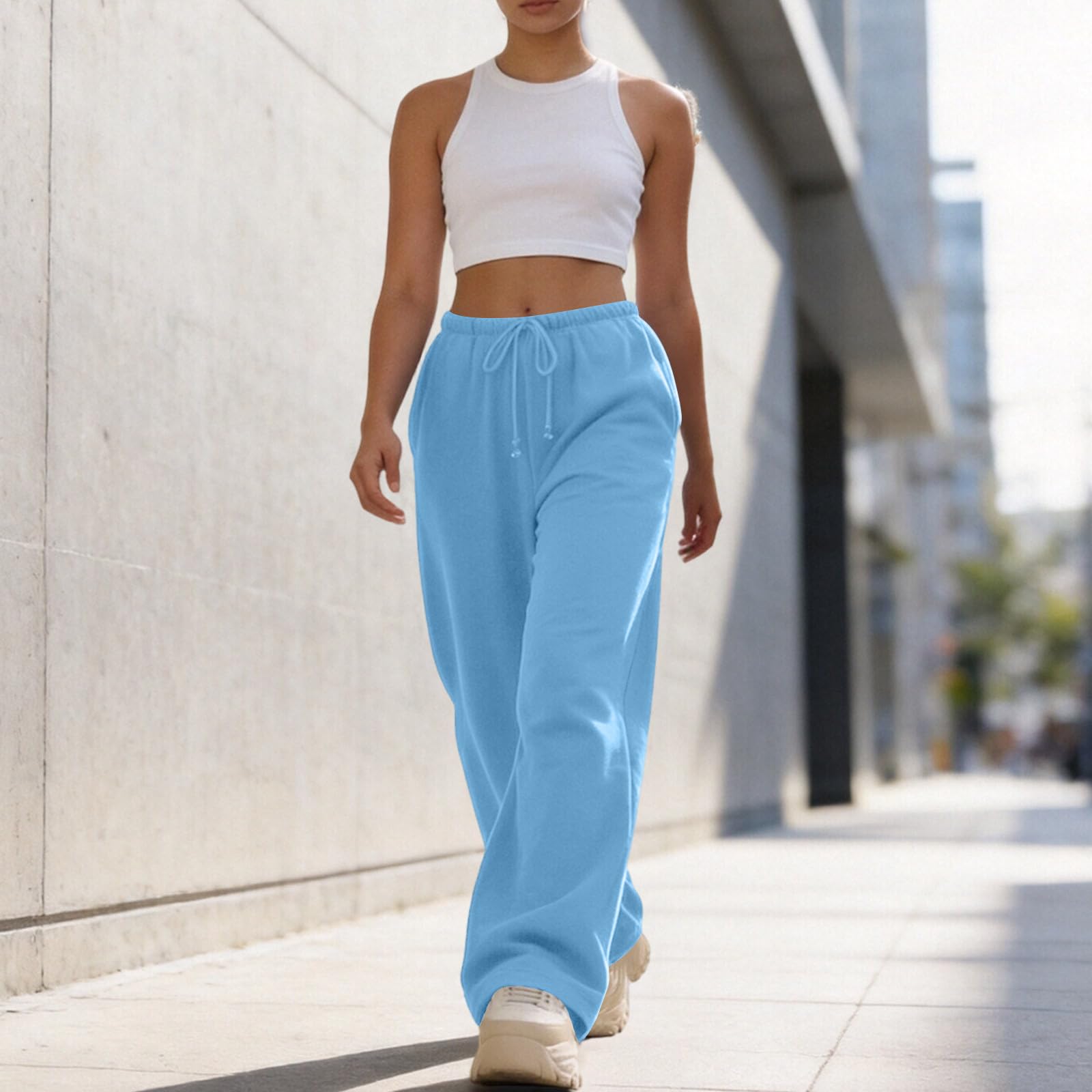 Generico Pantaloni Tuta Donna Pantaloni Lunghi a Vita Alta Pantlone Cotone con Coulisse Regolabile Leggeri e Comodi Pantalone da Corsa con Tasche Tinta Unita Casual Pants Baggy per Yoga e Fitness