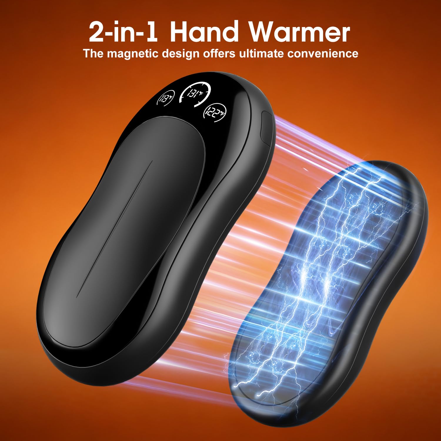 Hand Warmers Rechargeable 2 Pack, 6000mAh UL Certified Safe Electric Hand Warmers with 3-Temp Display, Ultra-Slim Portable Pocket Heater, Outdoor/Hunting Essentials, Gifts for Christmas Men & Women