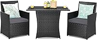 Vista 17 de Tangkula Patiojoy - Juego de comedor de 3 piezas de ratán de polietileno que ahorra espacio, con mesa superior de vidrio templado y sillas