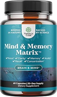 Nootropic Brain Supplement for Memory and Focus Enhancement - Vitamins for Mental Health & Clarity with VIT A, B6, Riboflavin, Niacin, Thiamin & Folate - Cognitive Complex for Mind Vitality - 60 Ct