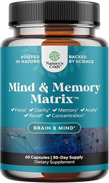 Nootropic Brain Supplement for Memory and Focus Enhancement - Vitamins for Mental Health & Clarity with VIT A, B6, Riboflavin, Niacin, Thiamin & Folate - Cognitive Complex for Mind Vitality - 60 Ct