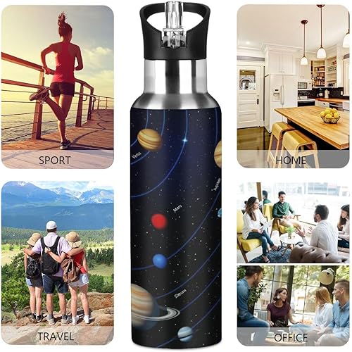 Vista 57 de Botella de agua de acero inoxidable con aislamiento al vacío, diseño de remolino, diseño de espiral, diseño abstracto retro, con popote y asa