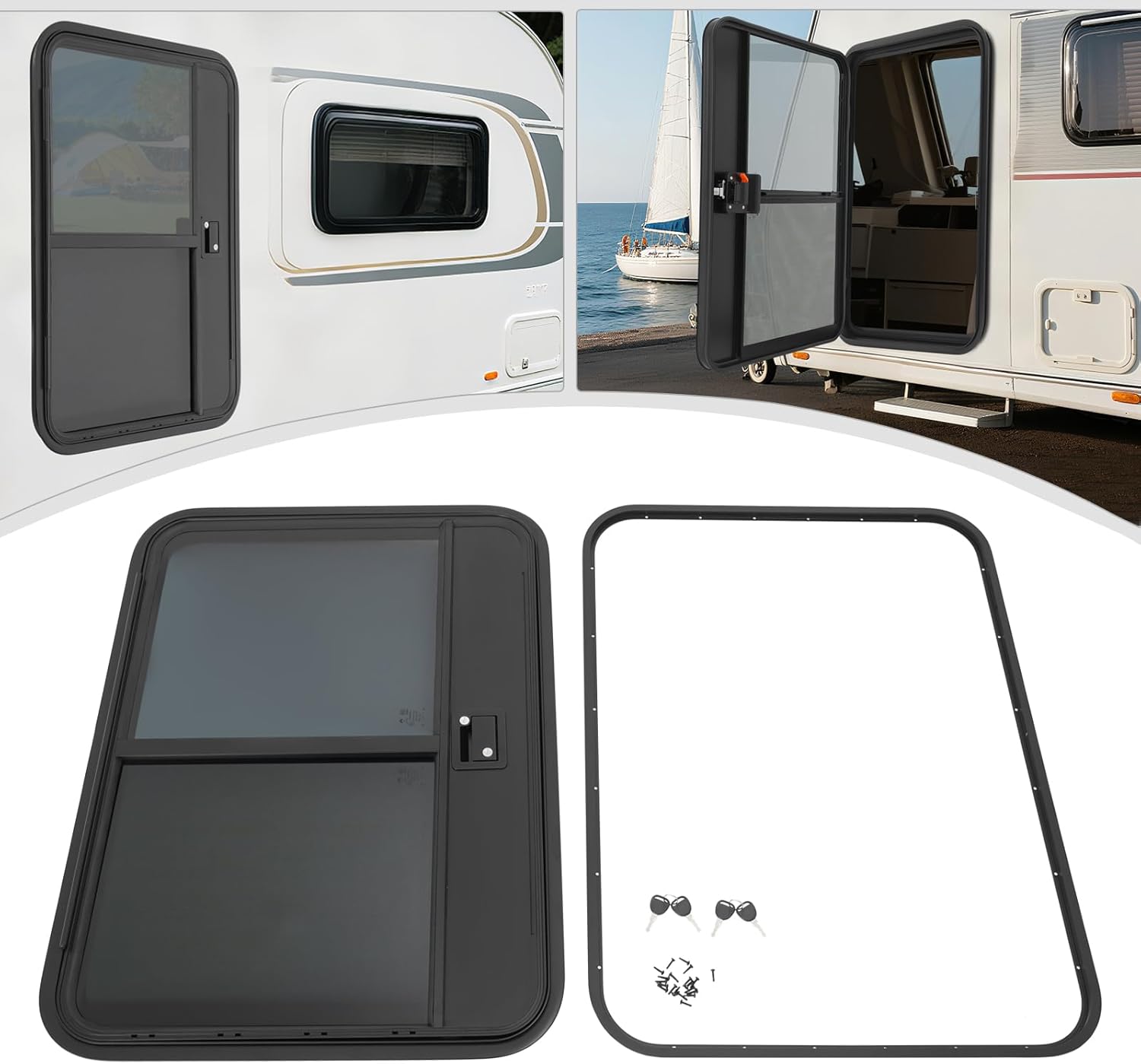 28"×38" RV Entry Door, Universal Aluminum Alloy Teardrop Trailer Door w/Tempered Glass & 4 Keys, for RVs, Campers, Trailers with 18-20mm Wall Thickness (Left Driver Side)