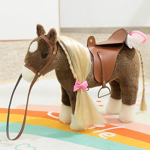 Vista 6 de HollyHOME Animal de Peluche Caballo Lindo Poni de Peluche Juguetes de Caballo de Juego de Simulación para Niñas 11 pulgadas Chocolate