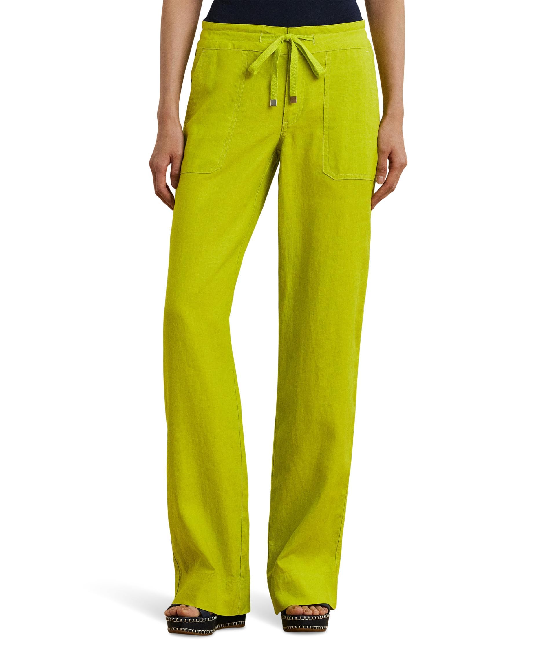 Lauren Ralph Lauren Womens Linen Wide-Leg Pants Lime