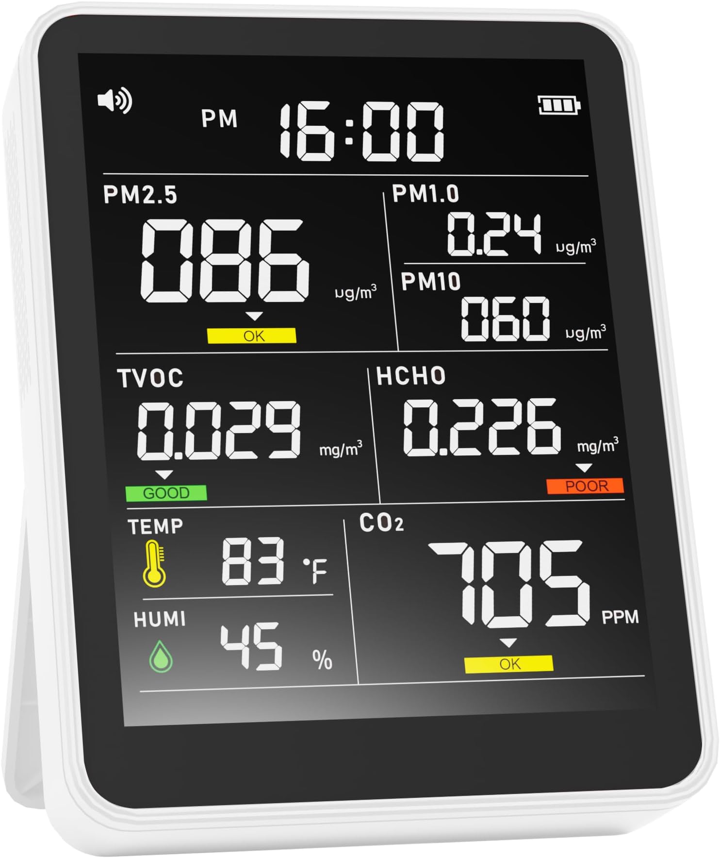 Air Quality Monitor Indoor,13-in-1 Smart Air Quality Tester with PM 2.5, CO2, TVOC, HCHO, PM1, AQI, PM10, Temperature & Humidity, Real Time Display, Battery Powered, for Home & Office (Moon White)
