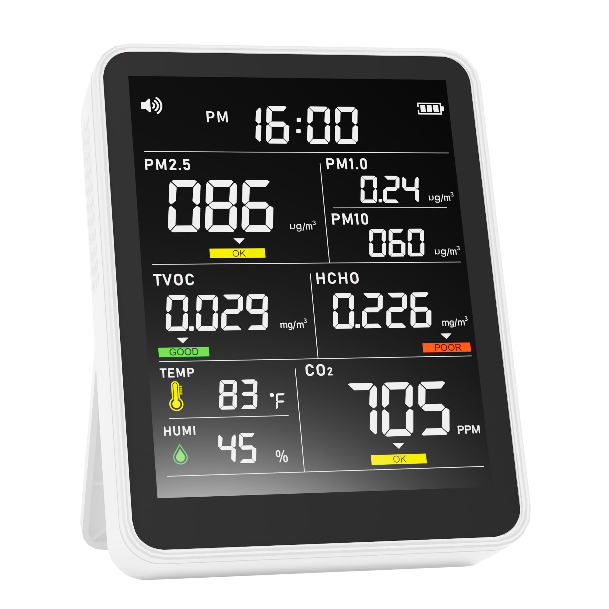 Air Quality Monitor Indoor,13-in-1 Smart Air Quality Tester with PM 2.5, CO2, TVOC, HCHO, PM1, AQI, PM10, Temperature & Humidity, Real Time Display,