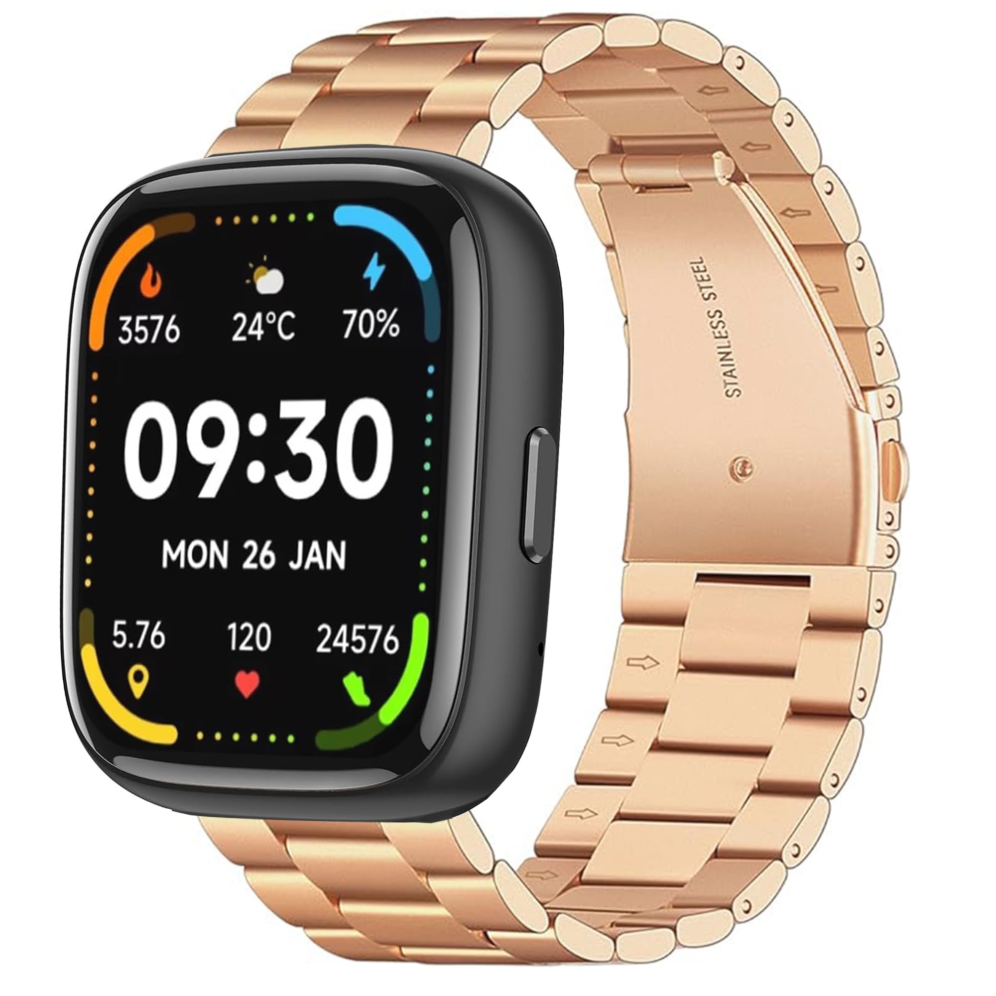 IDW17, IDW21, IDW23, IDW25, IDW26 Smart Watch Bands, Stainless Steel Metal Replacement Strap Bracelet Compatible with Faweio IDW26 1.83 Smart Watch, TOOBUR IDW17, IDW23, KEEPONFIT IDW21, WNH IDW25 Smart Watch (Rose Gold)