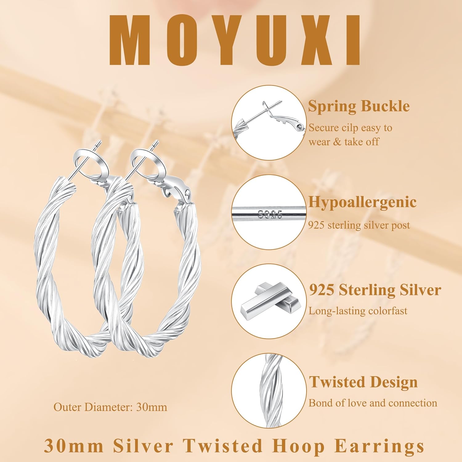 Lightweight Twisted Hoop Earring Hypoallergenic 925 Sterling Silver Twist Earring for Women Trendy 14k Gold Plated Braided Hoop Earrings Gift for Chrismas Birthday 20/30/40mm - Image 5