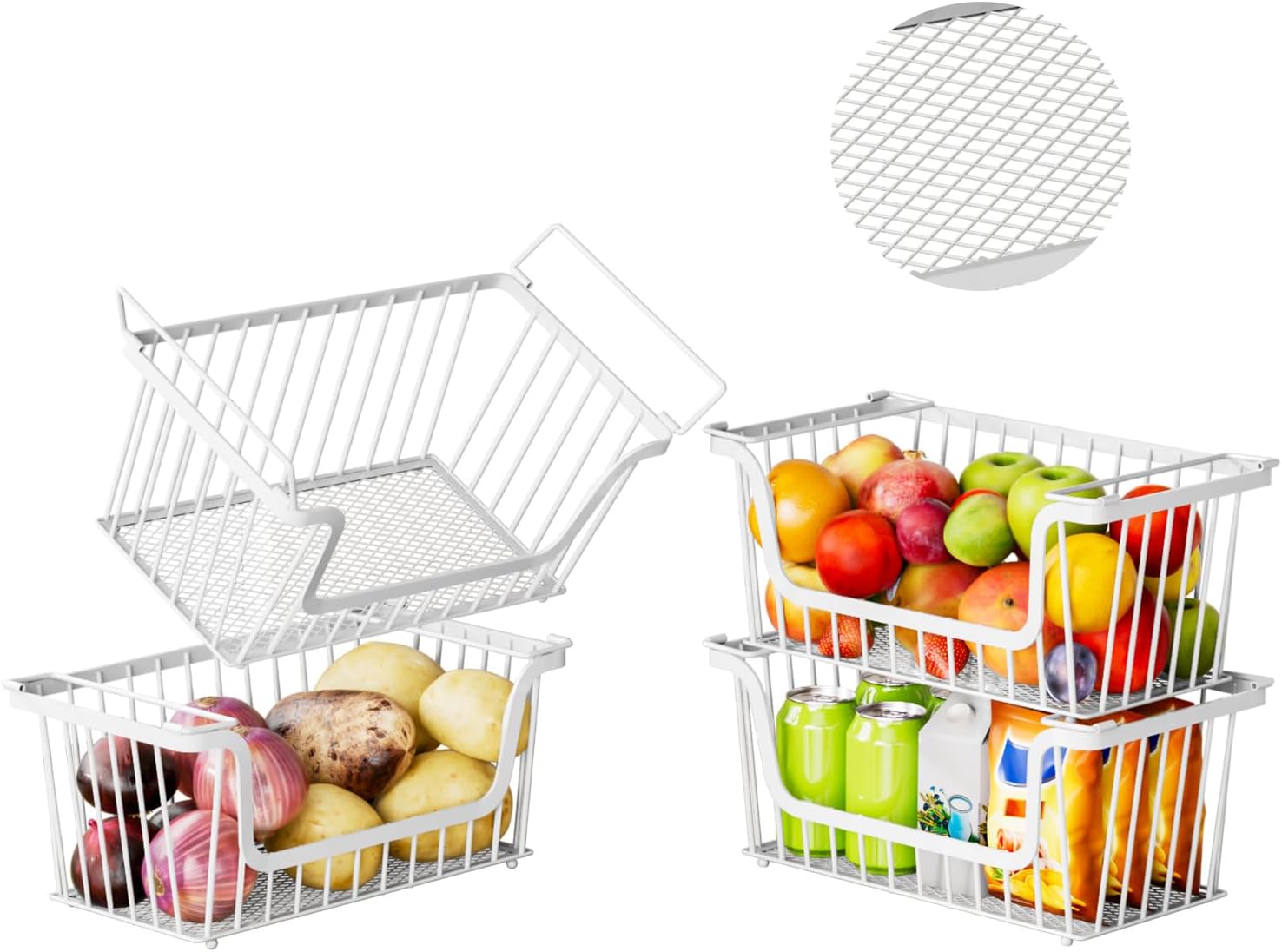 4 Pack Stackable Wire Baskets for Pantry and Kitchen Storage