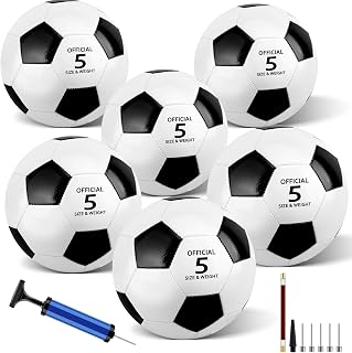 SIKEMAY 6 Packs Soccer Balls Bulk, Classic Black White Official Size 3/4/5 Soccer Ball with Pump Needles, Indoor Outdoor Competition Training Christmas Charity Donation Sport Ideal for Adult Men Women