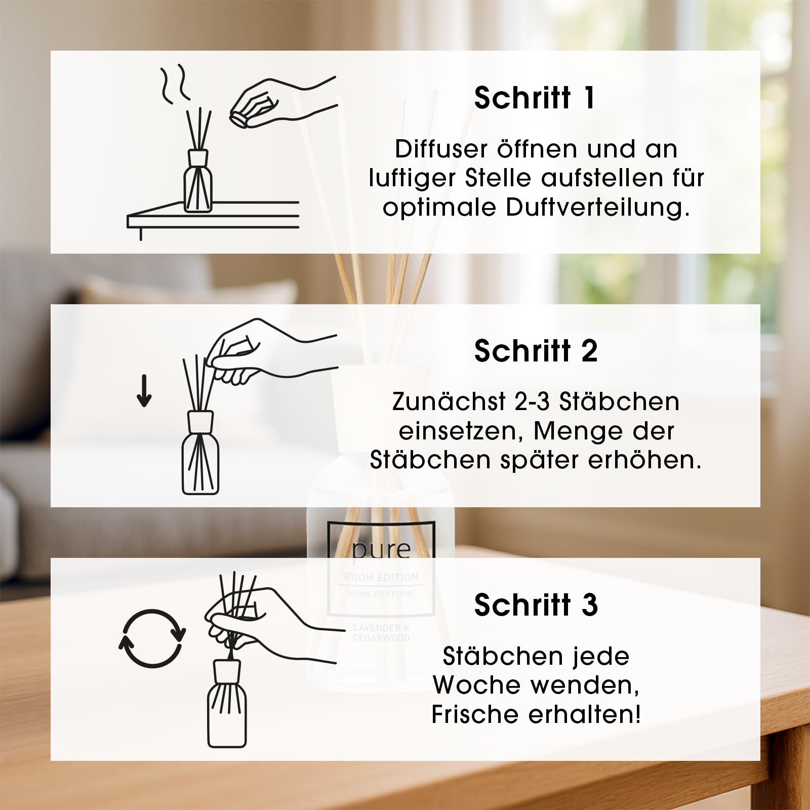 Raumduft Set Ruhe & Leidenschaft 2x250ml Duft: Wellness | für Zuhause, beruhigend & entspannend, Diffuser mit Duftstäbchen, natürliche Inhaltstoffe, tierversuchsfrei, Lavendel & Rose
