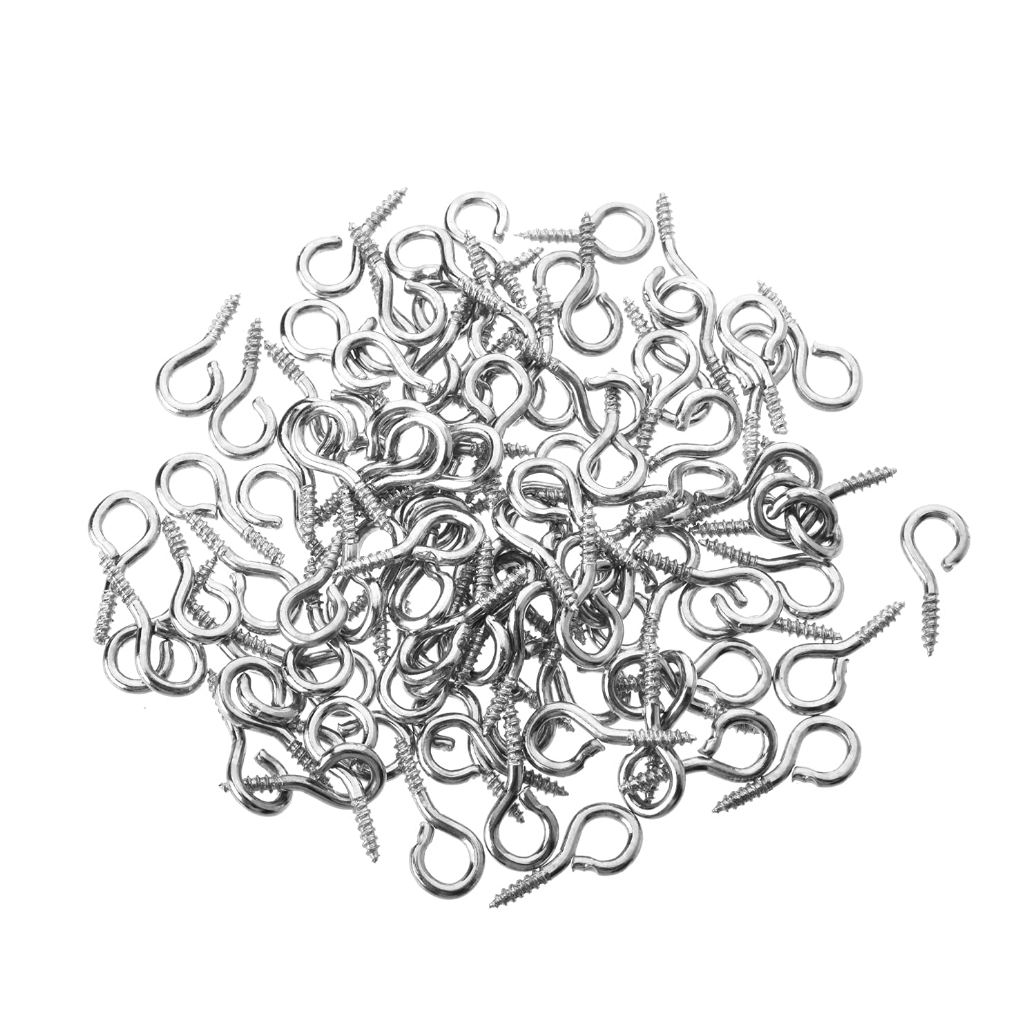 Mromax Silver 100Pcs 0.59" Eye Screw Self-Tapping Screws Tone Copper Plated Screw-In Ceiling Hooks Hanging Hooks Mug Hooks Plant Hooks Open End Eye Bolt Hooks For Home, Office And Workplace