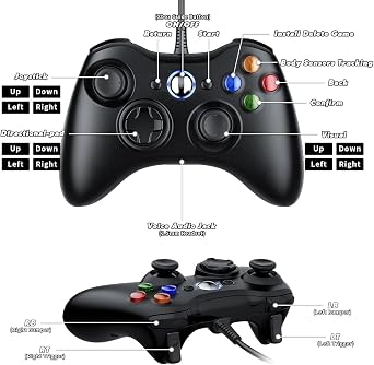 Gamrombo Wired Gaming Controller for Xbox 360, Gamepad for Xbox 360/360 S/360 E, PC Windows 11/10/8/7, 2.5mm headphone Jack