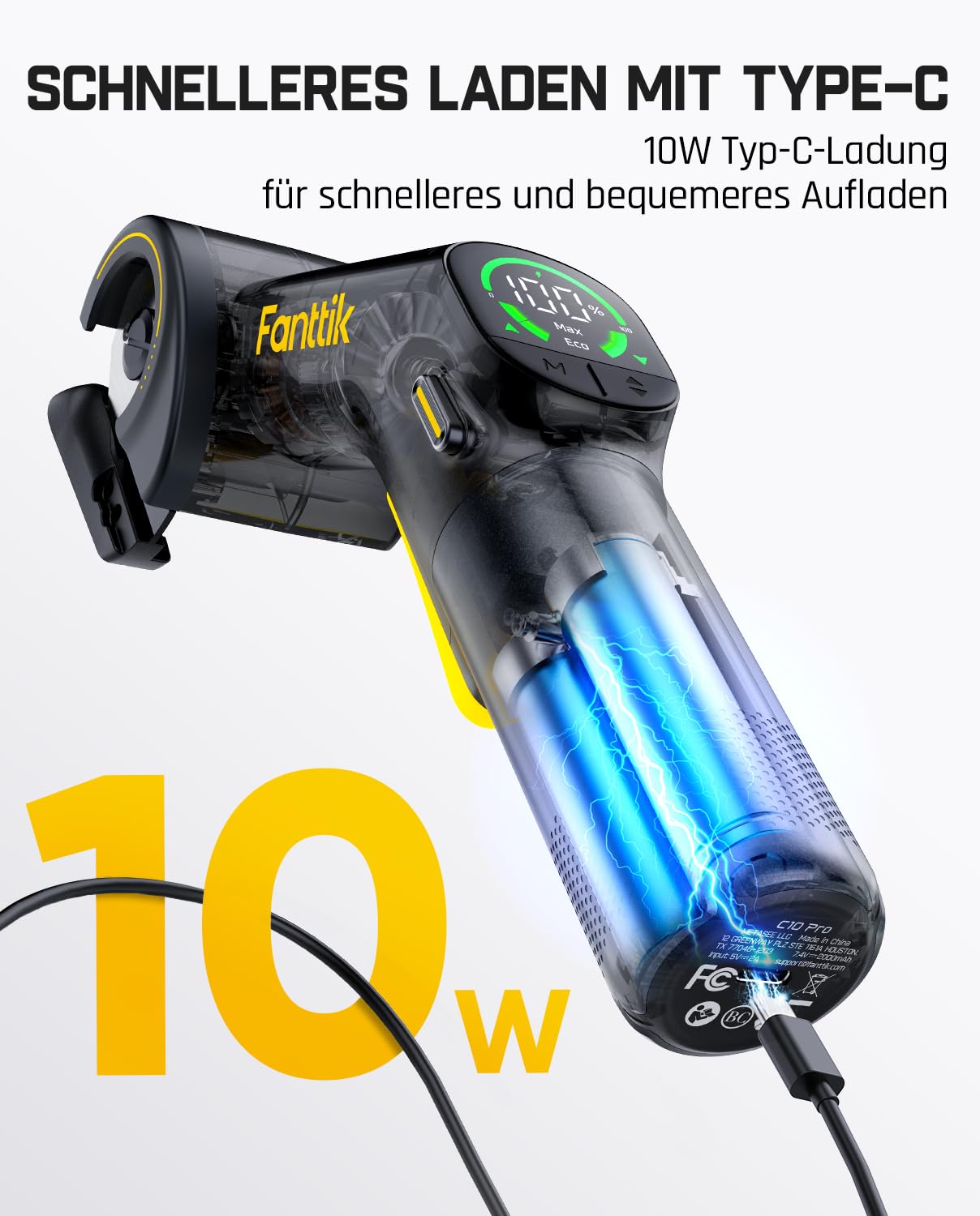 Fanttik C10 Pro BowGuide Elektrischer Kartonschneider, Kalbellose Schere mit LED Anzeige, 2-Geschwindigkeiten, Wiederaufladbarer Rotationsschneider mit Klingen für Stoff, Teppich, Leder, Karton
