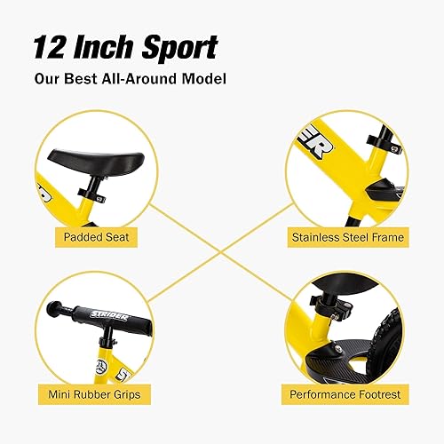 Miniatura 3 de Strider 12 Sport - Bicicleta deportiva de equilibrio para niños, bicicleta de entrenamiento sin pedales, marco ligero, con llantas que nunca se