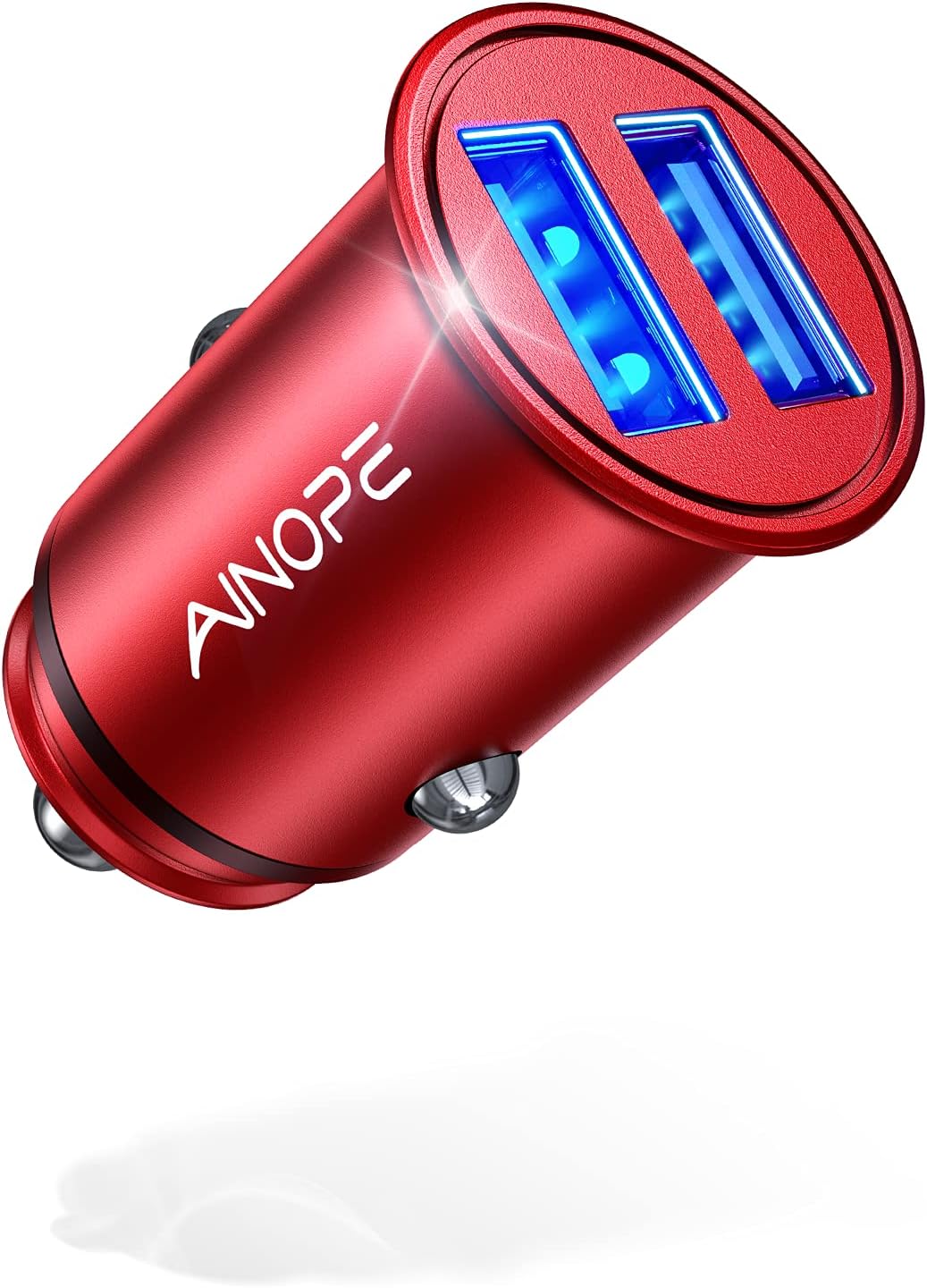 AINOPESmallest 4.8A All Metal Car Charger - Fast Charge USB Adapter, Flush Fit, Compatible with iPhone 16/13/12/11 pro/XR/x/7/6s, iPad Air 2/Mini 3, Samsung Note 9/S10/S9/S8 - Red