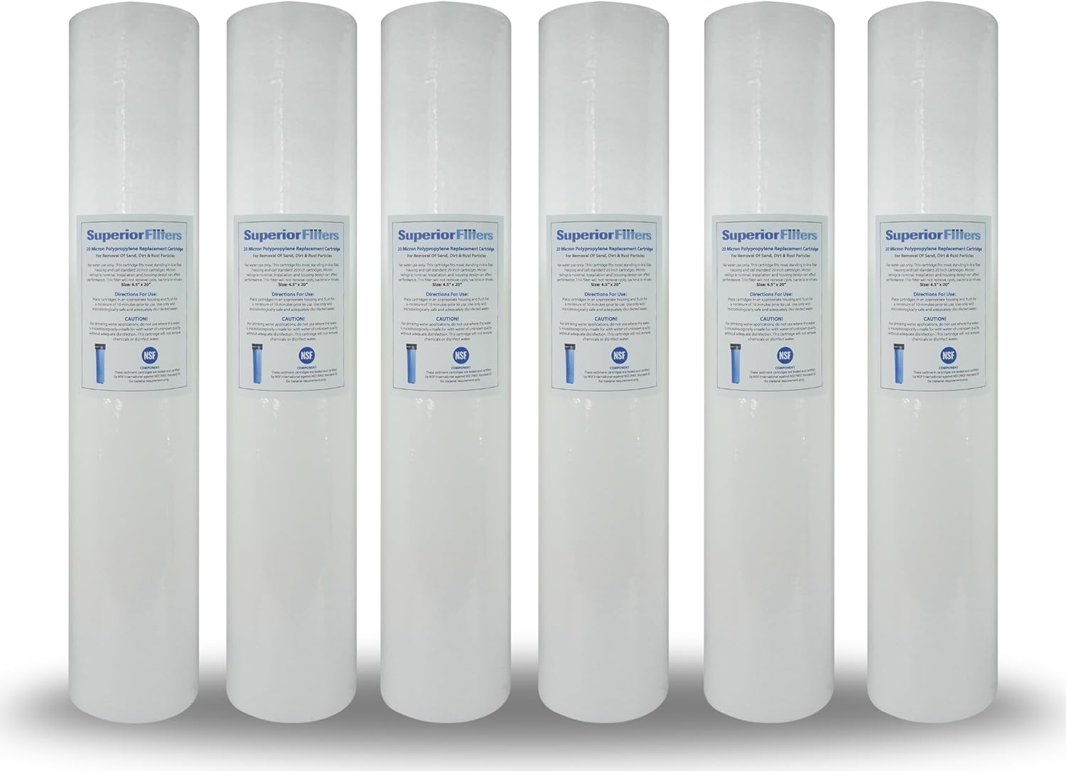 20 Micron Sediment Filter - Whole House Water Filter Cartridge - High-performance 20-inch Replacement - Compatible with All Whole House Water Filter System - (20 X 4.5, 6 Count)