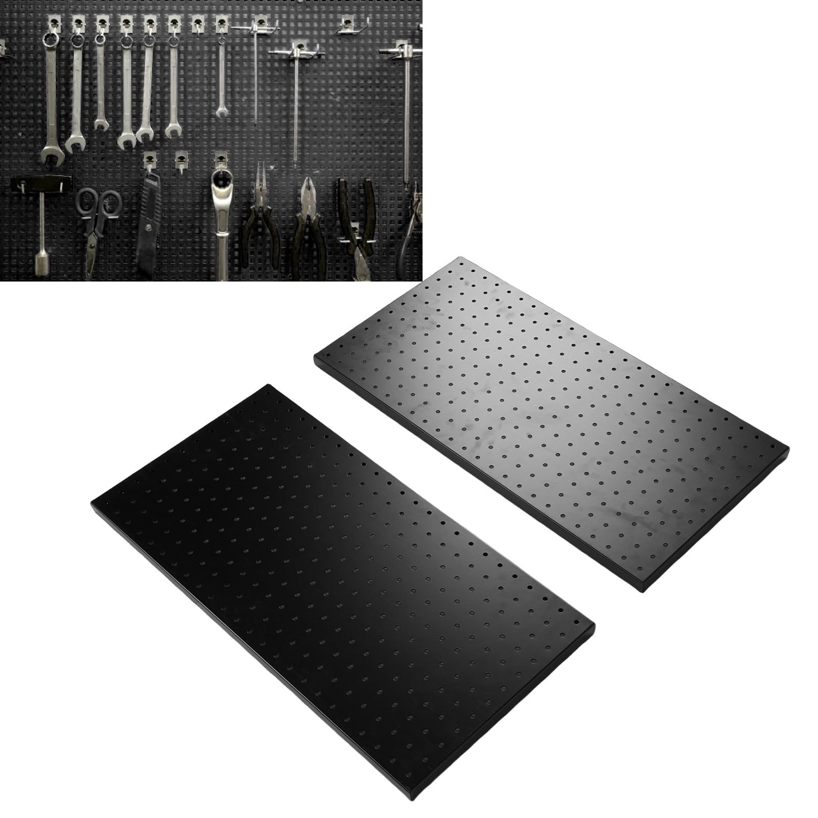Asixxsix Paneles de Tablero Perforado de Metal, Organizador de Pared Resistente de Acero con Recubrimiento en Polvo, Paquete de 2, 24 X 12 Pulgadas con 288 Orificios para Almacenamiento de
