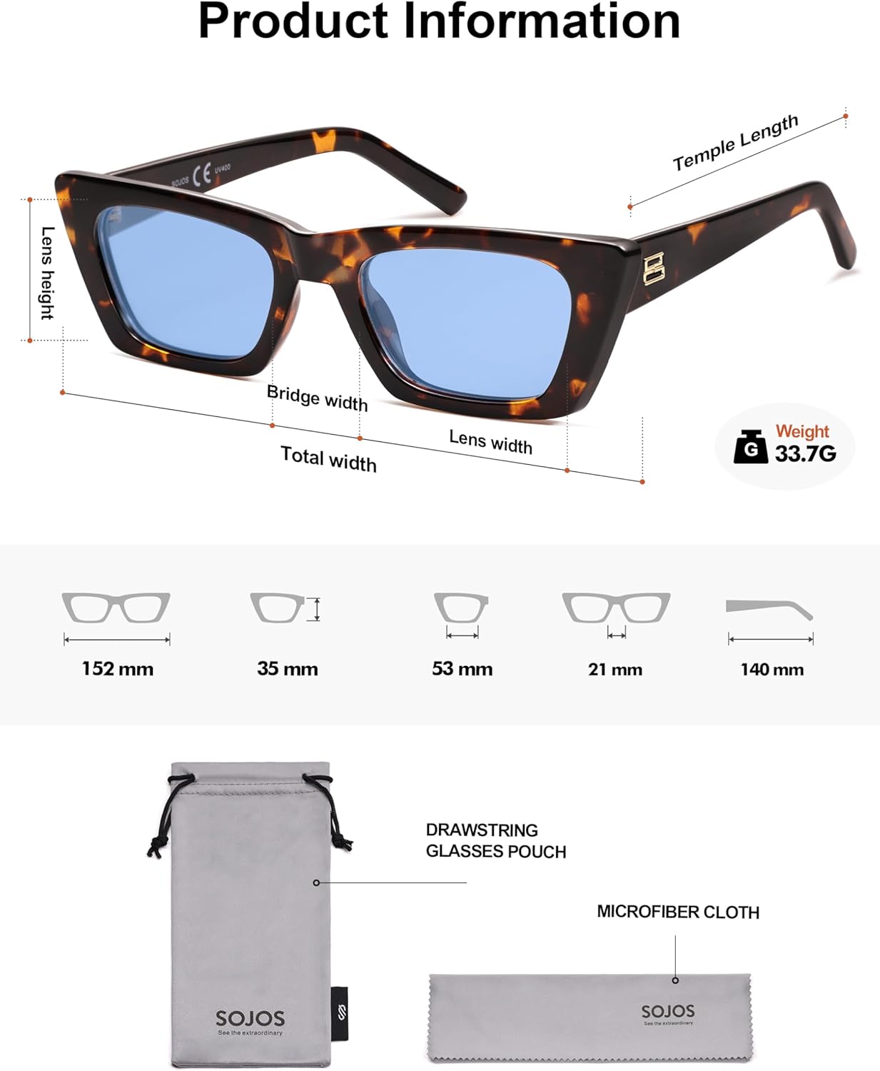 SOJOS Trendy Rectangle Cateye Polarized Sunglasses Womens Mens, Retro Small Narrow Flat Top Sunnies SJ2354 thumbnail