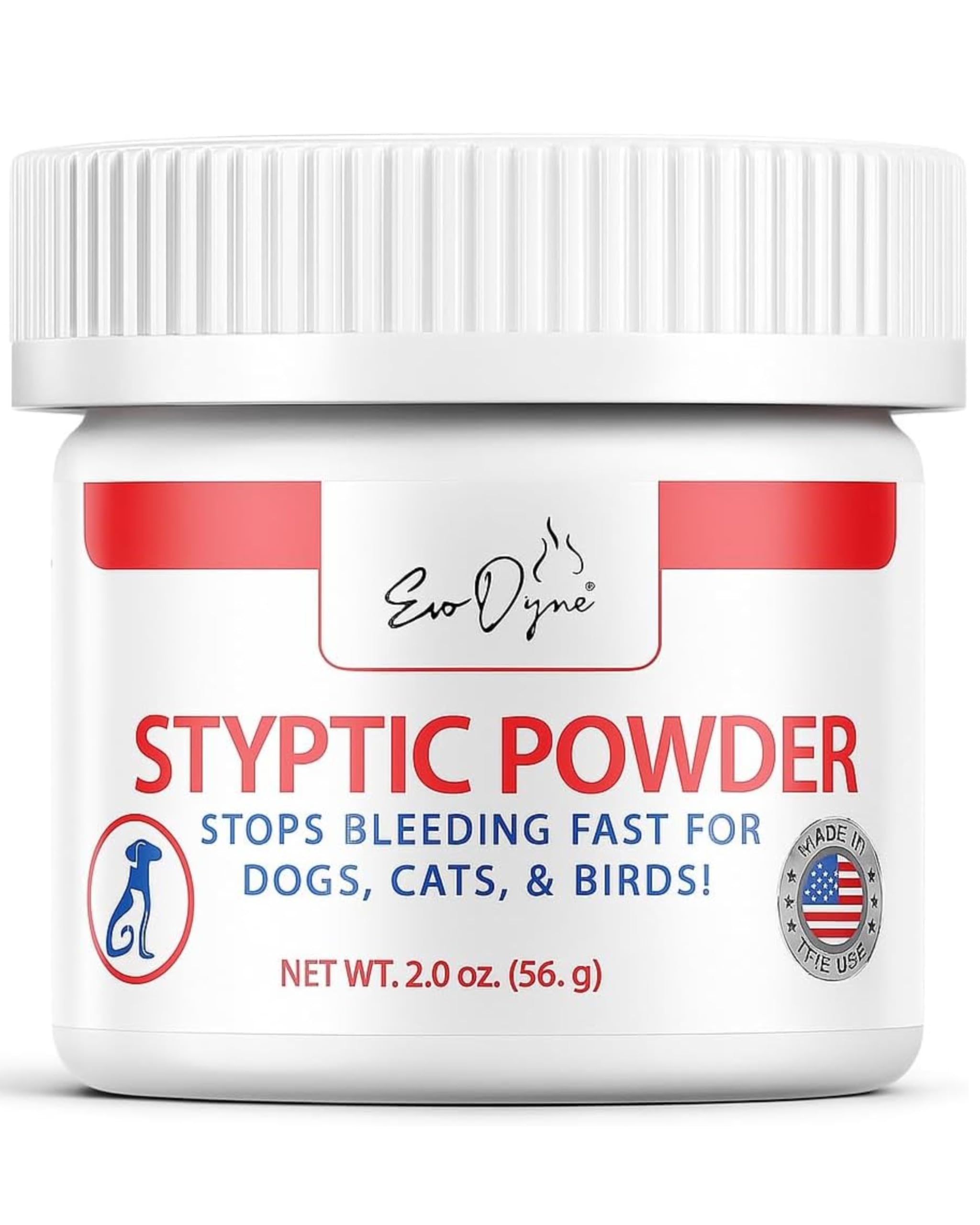 Evo Dyne Styptic Powder for Dogs, Cats, and Birds (2 oz) | Fast-Acting Blood Stop Powder for Pets | Quick Stop Bleeding Powder for Dog Nail Clipping, Grooming, Cuts and More (1-Pack)