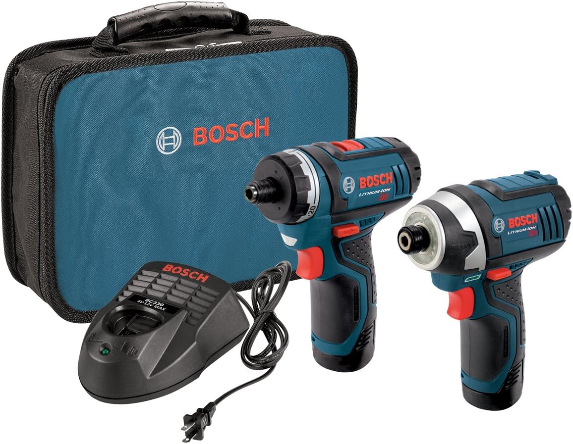 Bosch CLPK27-120 12V Max 2-Tool Combo Kit (Drill/Driver and Impact Driver) with 2 Batteries, Charger and Case & ITPH2205 5 Pc. 2 In. Phillips #2 Impact Tough Screwdriving Bit