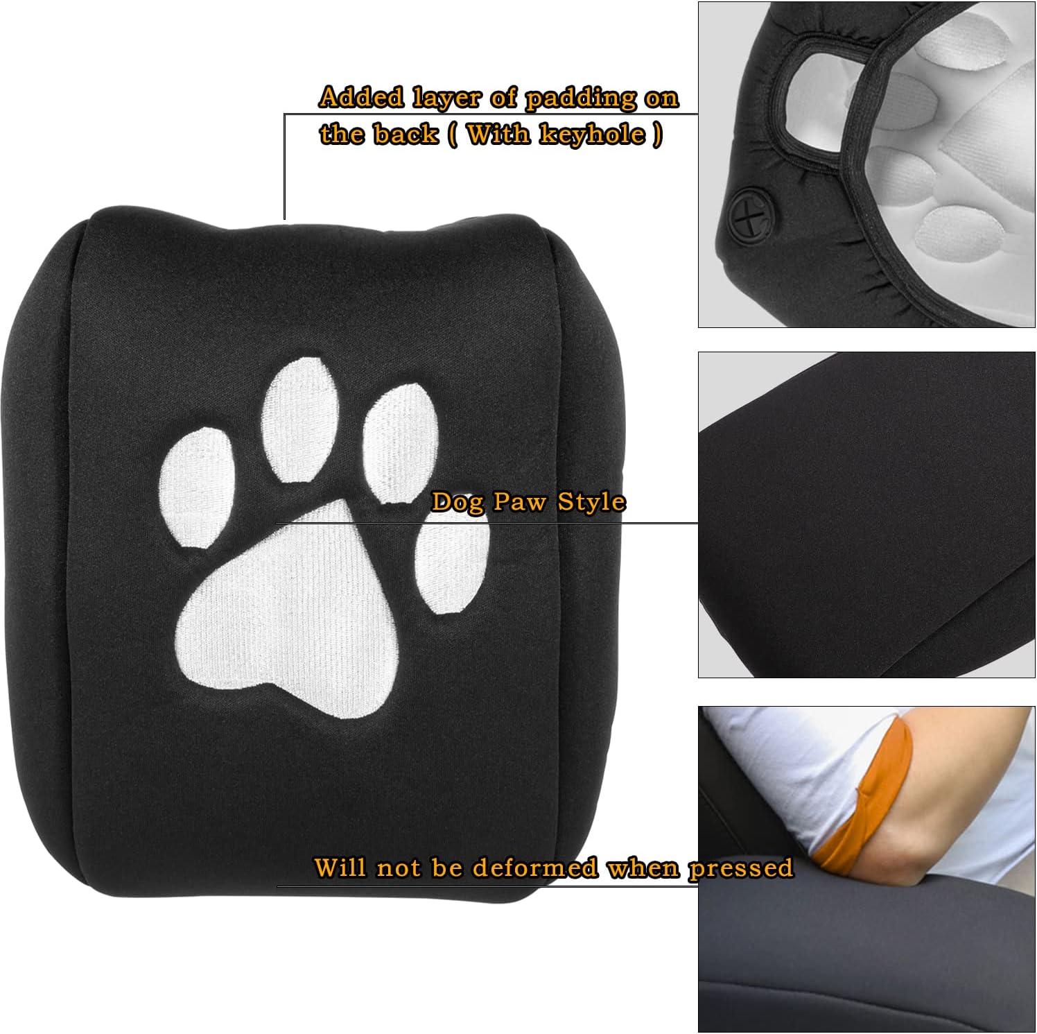 Danti Console Cover Armrest Pad with Keyhole for Jeep Wrangler JL JLU Gladiator JT Sahara Sport Rubicon Unlimited 2018 to Present - Dog Paw Style Center Console Cover image 4