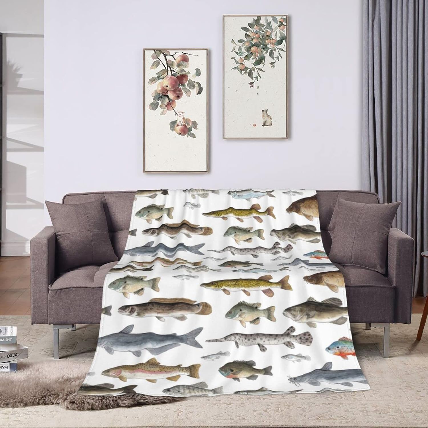 Trendy Flannel Fleece Throw Blanket, Watercolor Few Freshwater Fish Cartilaginous Fish Marine Life Throw for Better Sleep, Warm Air Conditioning Blanket 50"X40" - Image 8