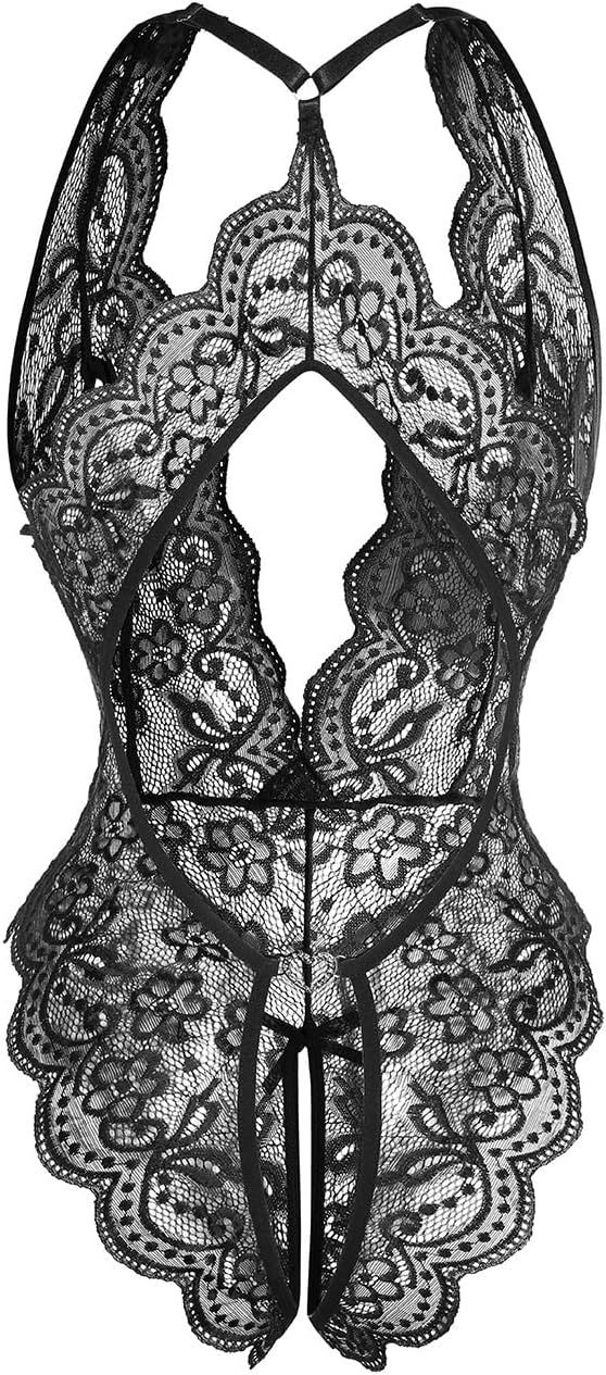 Women's Sexy Lingerie One Piece Women Deep V Teddy Floral Lace Bodysuit Babydoll - Image 2