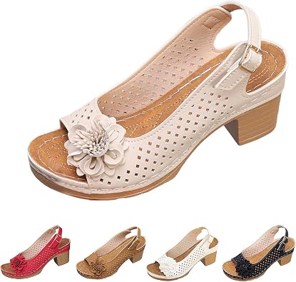 Chunky High Block Heels Sandals for Women Summer Flower Ankle Strap Hollow Out Platform Wedge Open Toe Sandals