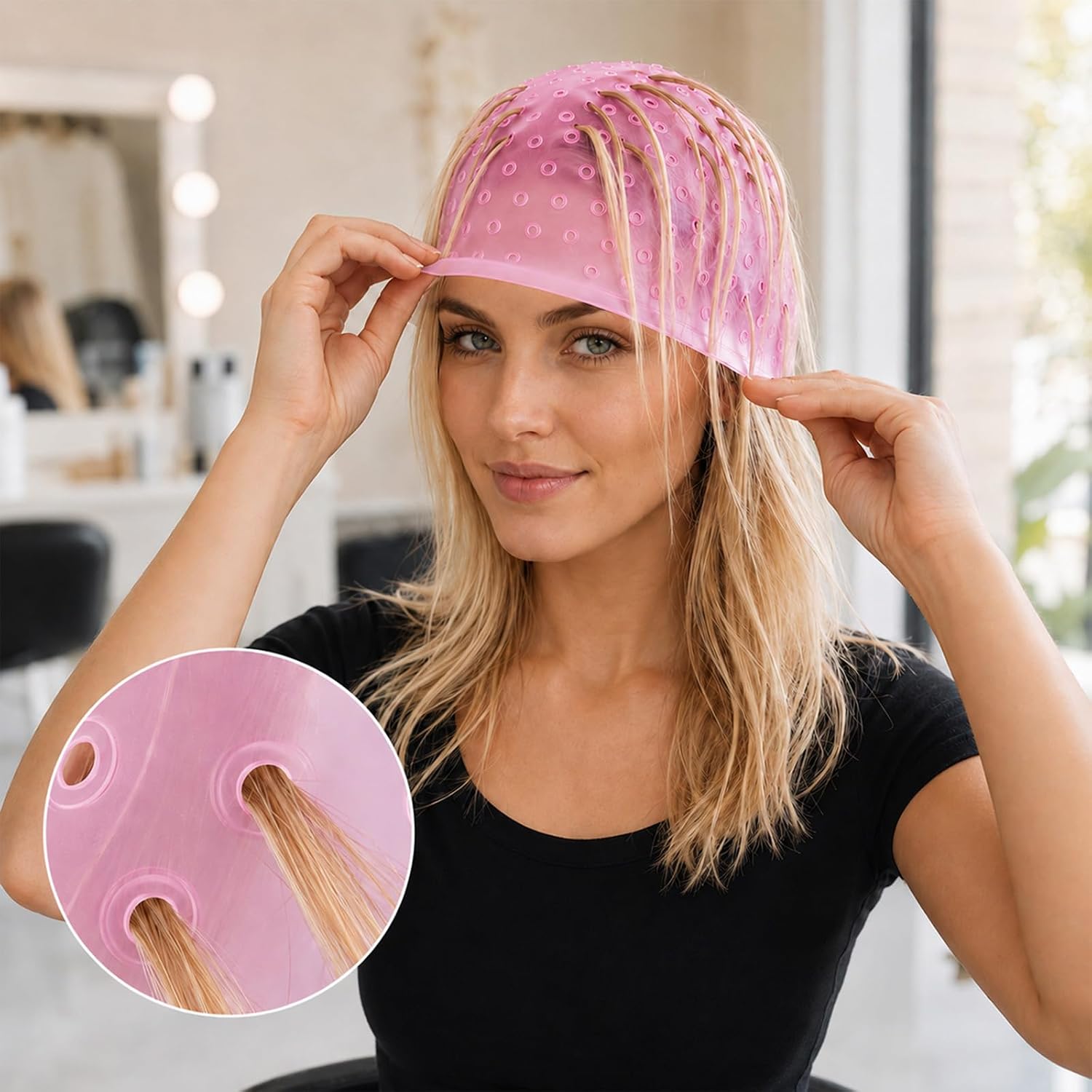 2Pcs Hair Coloring Highlighting Cap,Reusable Highlight Hair Cap with Hook