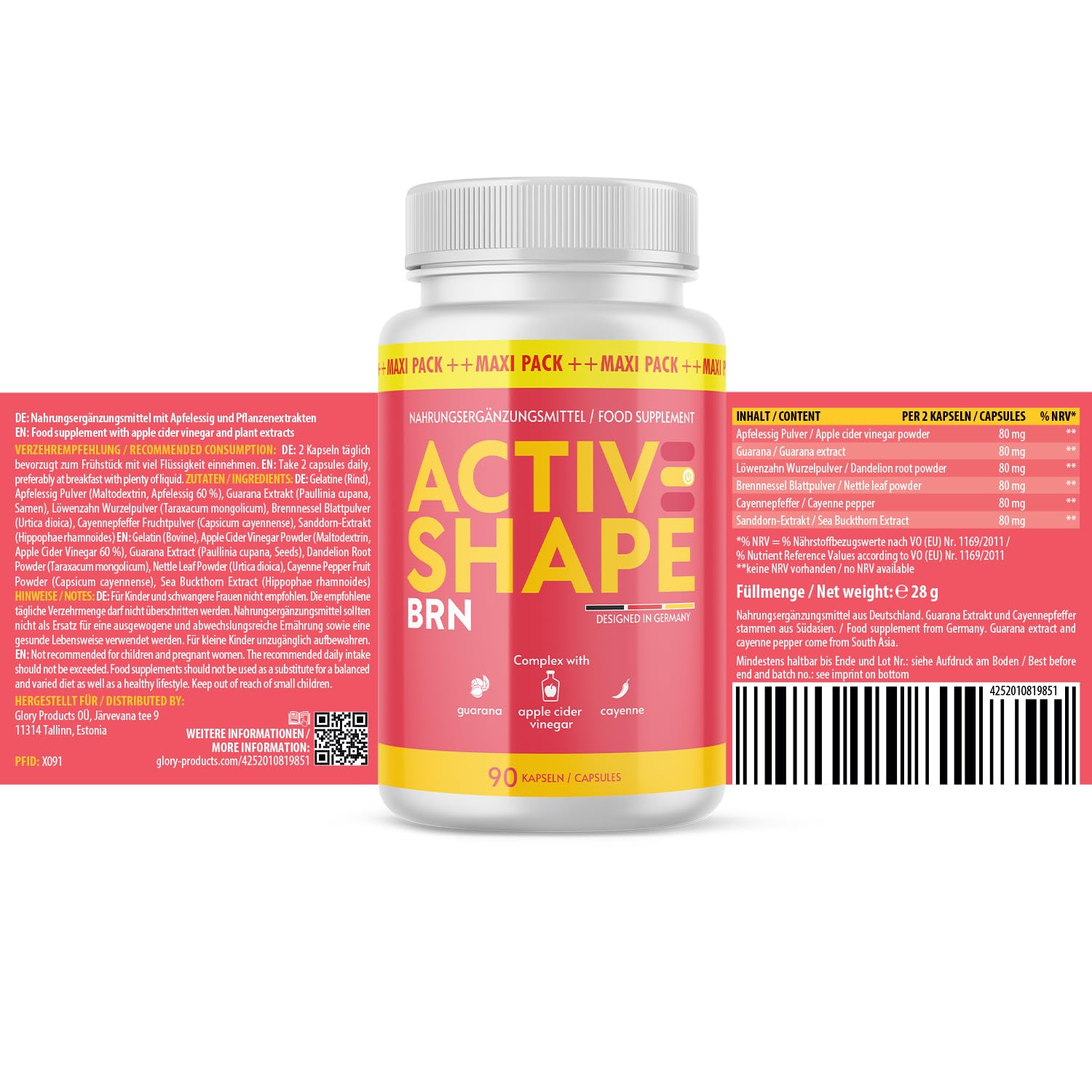 ActiveShape Brn Kapseln| Hochwertige Inhaltsstoffe | Für Männer & Frauen | 90 Kapseln