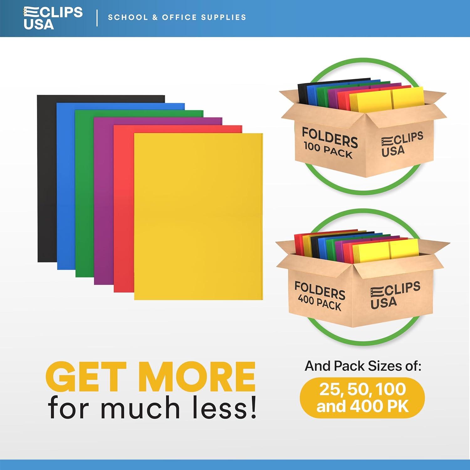 Folders with Pockets 2 Pocket Folders Bulk, Holds 100 Sheets (50 per Pocket) Assorted Colors, Office Or School (100 Pack)