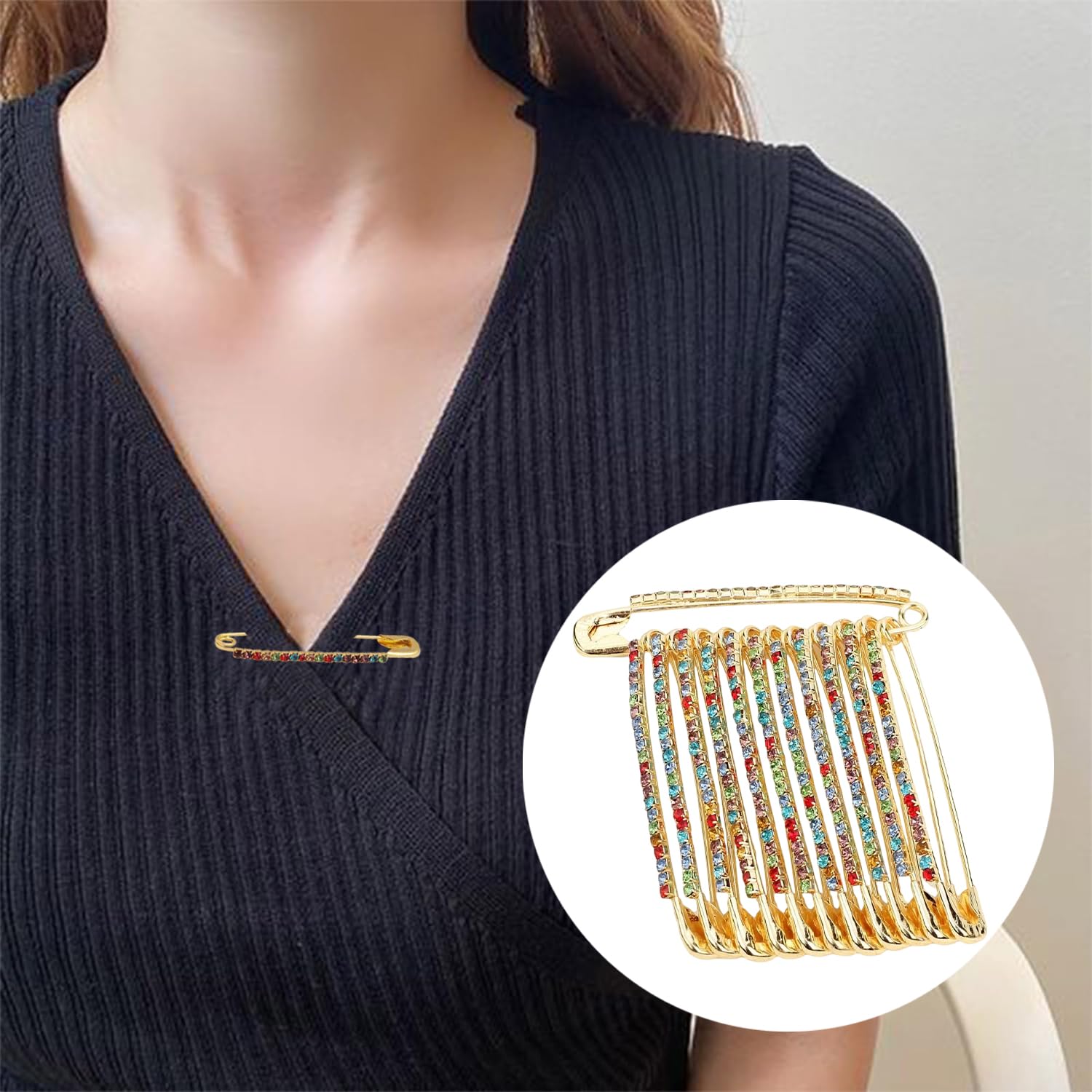 VAMA Fashions Multicolor Bulk Heavy Large Safety pins for Art Craft Sewing Jewelry Making Home Office Use Saree Brooch Set for Women Girls 2