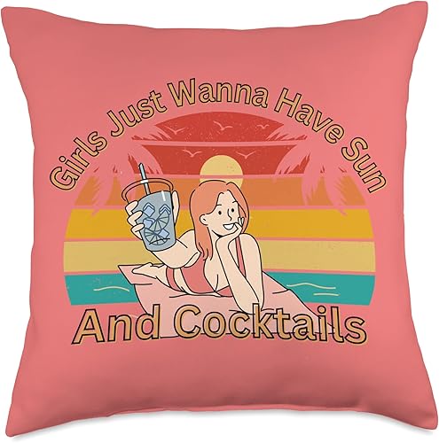 Miniatura 5 de You're Too Krazy Designs Girls Just Wanna Have Sun and Cocktails Squad Trip - Almohada para mujer, 16 x 16 pulgadas, multicolor