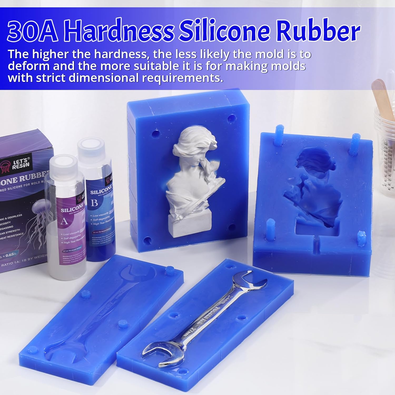 LET'S RESIN Silicone Molds Making Kit 30A, Blue Silicon for Making 2 Part Molds, Liquid Silicone Rubber Mixing Ratio 1:1 - Ideal for Resin Molds, 3D Molds DIY Making (20.8oz)
