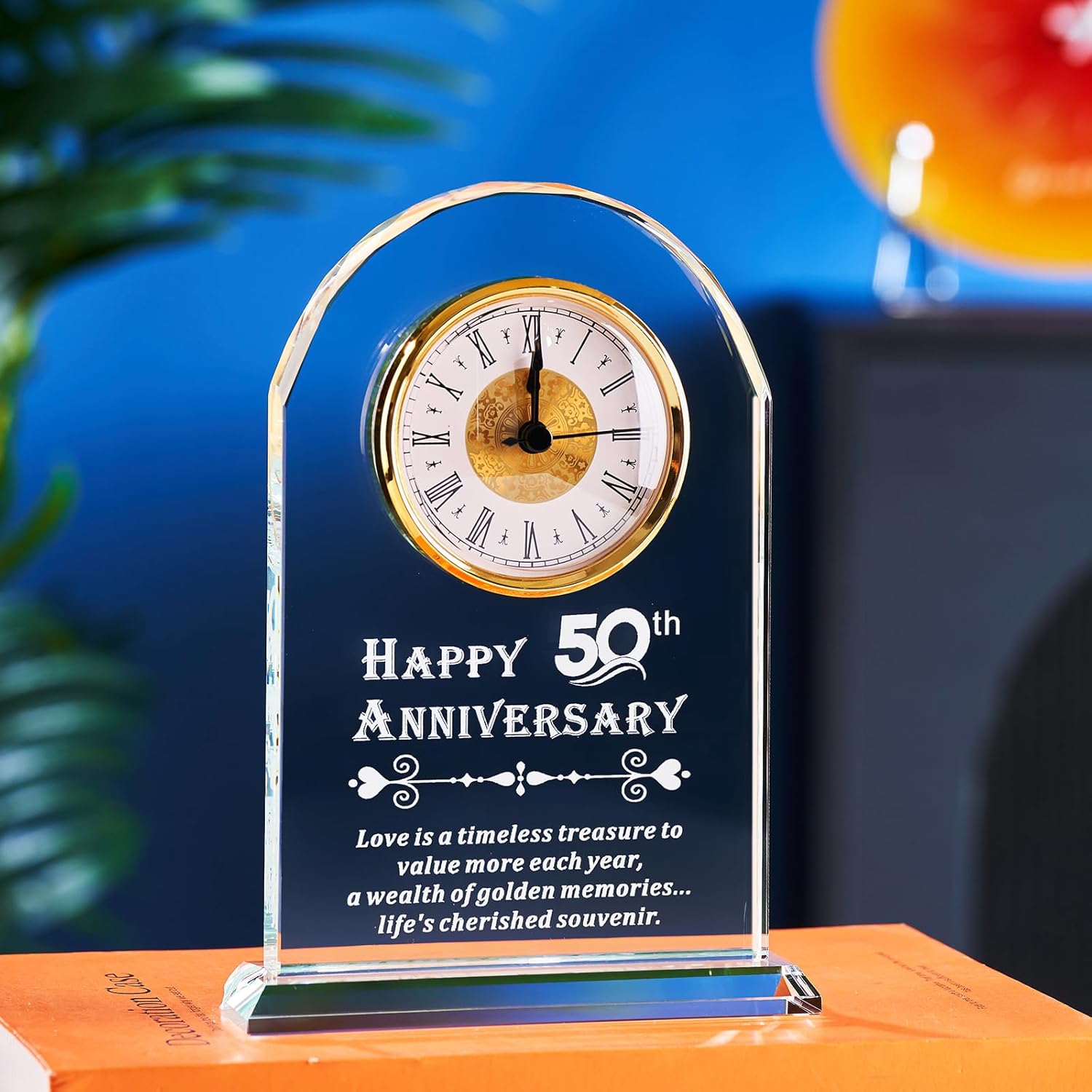 50th Wedding Anniversary Quartz Clock Gifts for Parents, 50 Years Golden for Couple, Happy 50th Anniversary Decoration Gift for Her Him (Battery not Included) (50th - Image 5