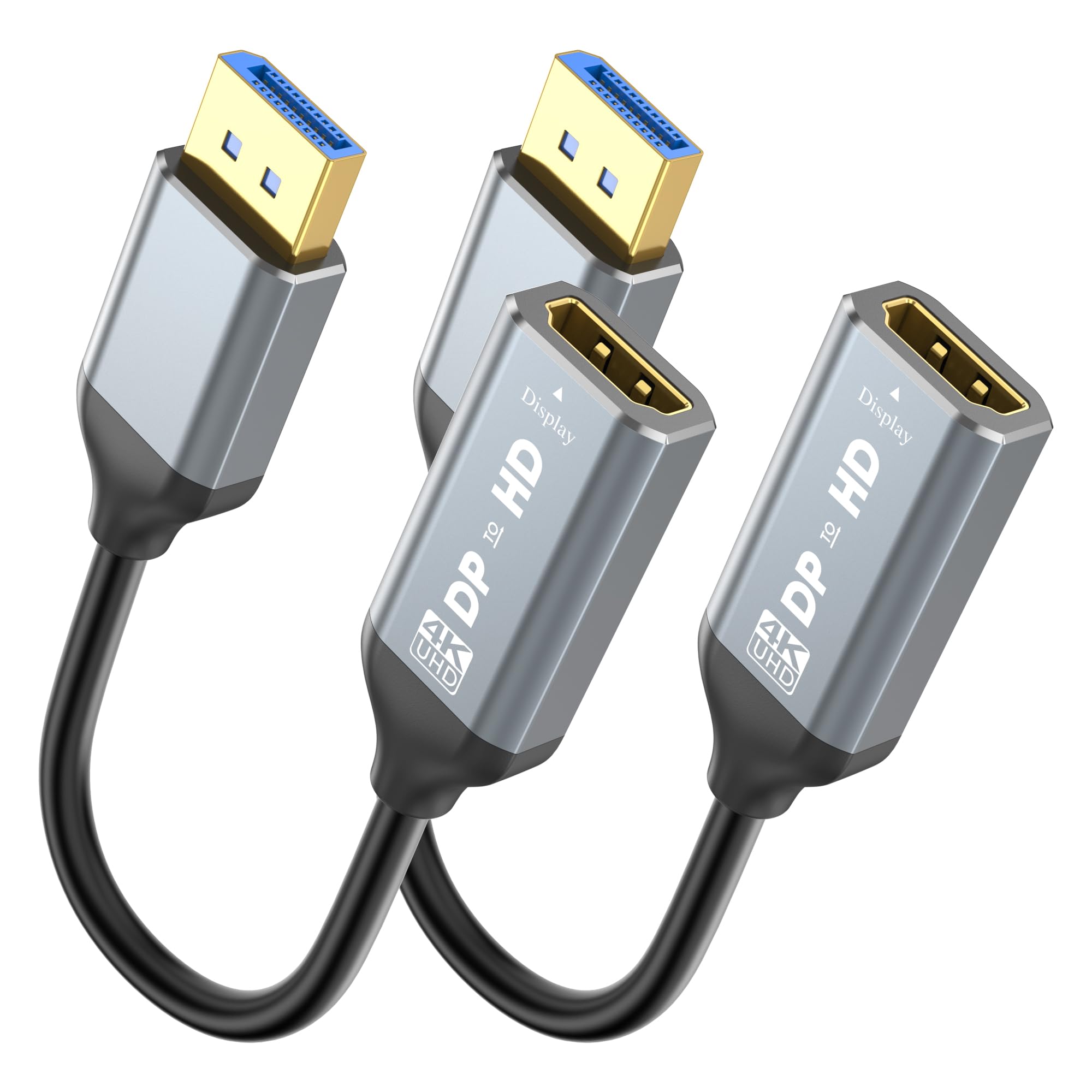 Adapter DisplayPort na HDMI 4K, 2 sztuki, jednokierunkowy adapter DP 1.2 na HDMI, konwerter portu wyświetlacza (źródło) na HDMI (ekran) do komputera stacjonarnego, monitora HDTV, kompatybilny z AMD