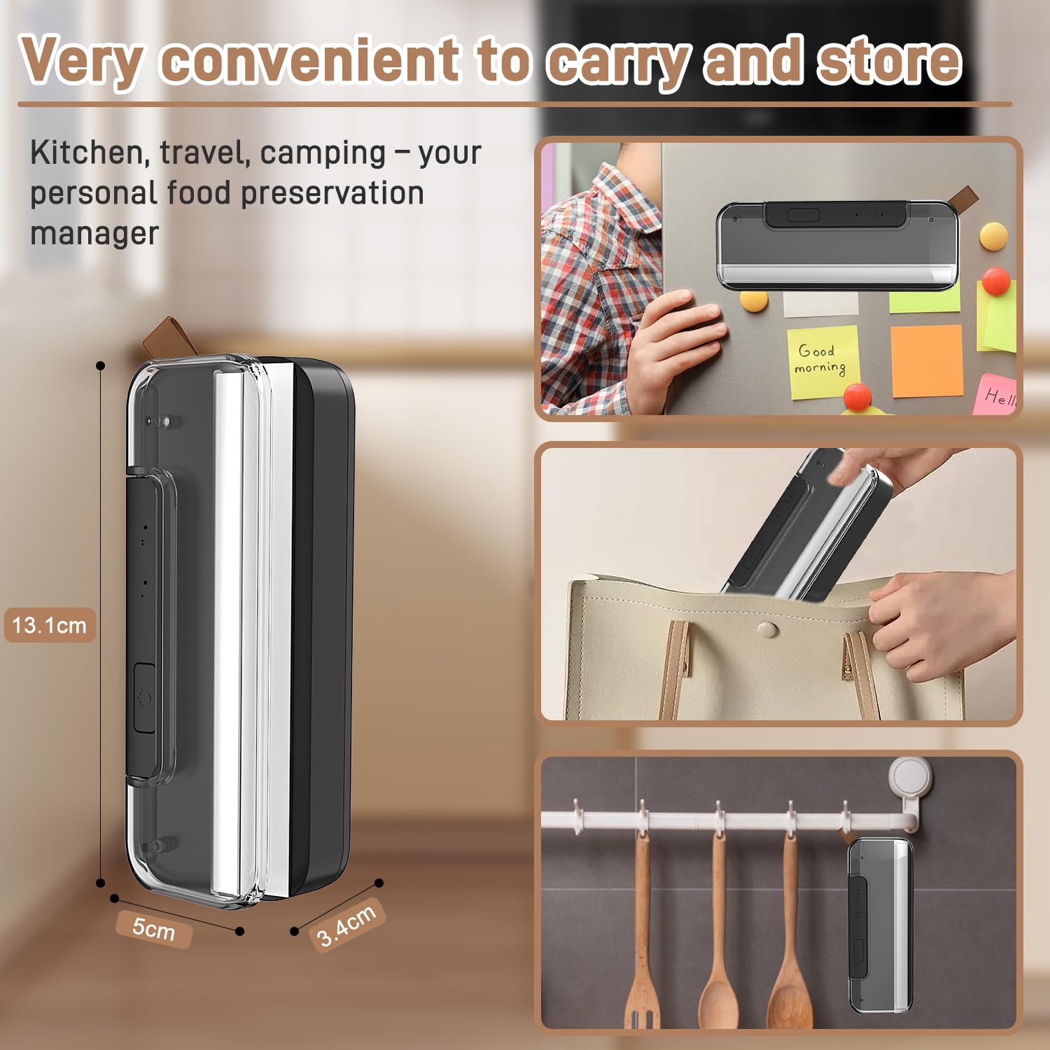 Mini Scelleuse Thermique,Soudeuse Sac Plastique, Portable 2-en-1 avec Cutter et Pied Magnétique - Scellage 2 Niveaux, Rechargeable USB (Auto-Off) - Pour Aliments, Snacks, Sacs Plastiques -Noir
