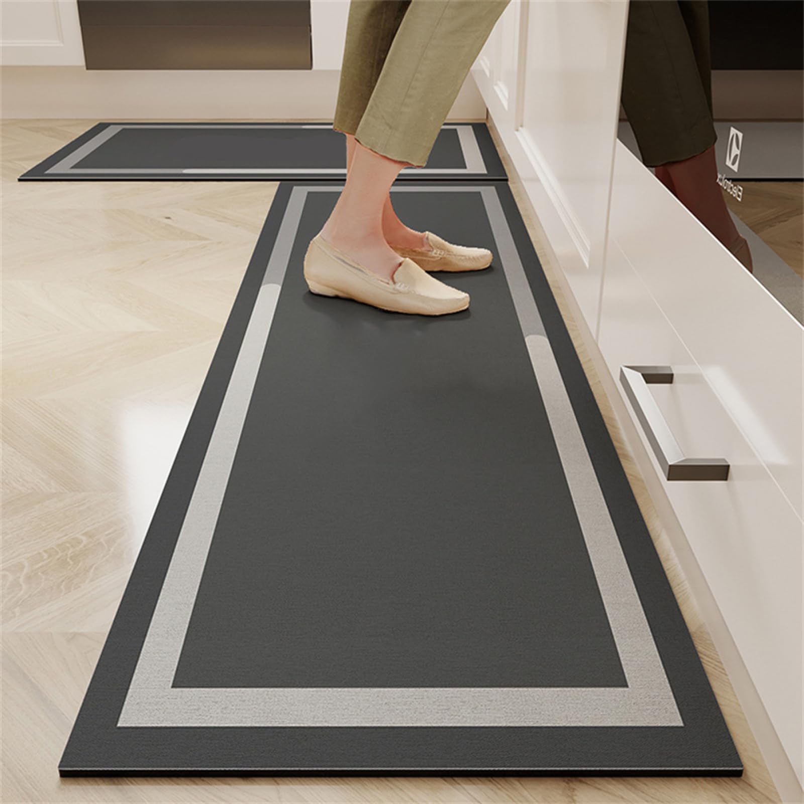 Tapis de cuisine antidérapant lavable 40x60cm noir pour sol de maison