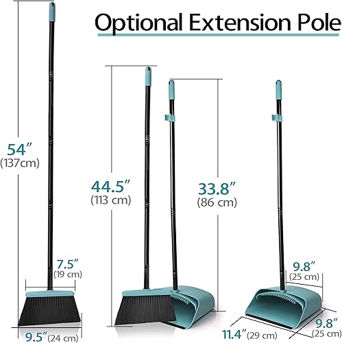 Miniatura 9 de JEHONN - Juego de escoba y recogedor para el hogar, juego de escoba ligera para interiores, resistente, sartén vertical con peine de dientes, juego