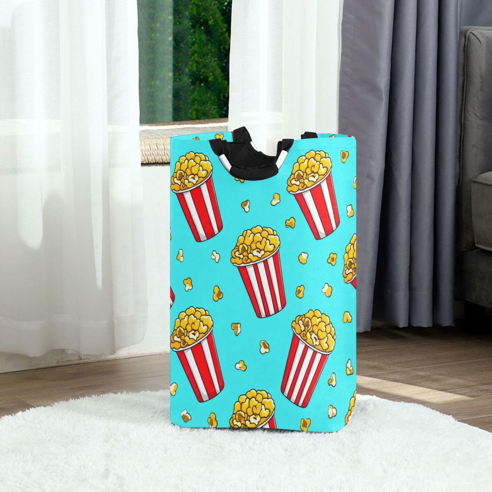 Jihqo Laundry Hamper Basket Cute Popcorn Collapsible Nursery Storage Bin Waterproof Clothing Baskets for Home Bedroom Bathroom Washing Room