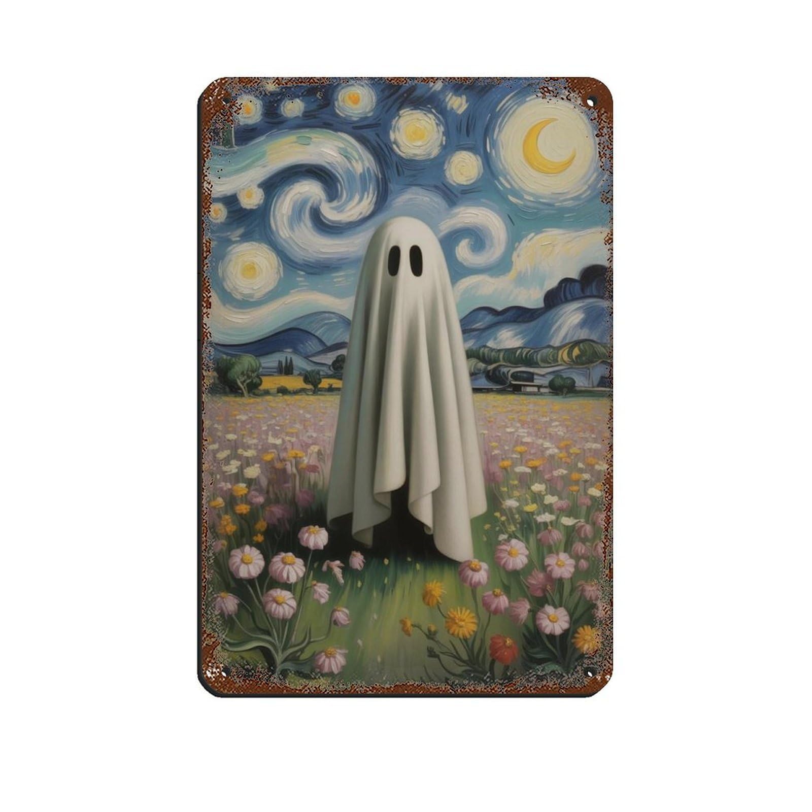 Ghost in The Wildflower Poster, Spooky Art (3) Tin Sign Vintage Metal Pub Club Cafe Bar Home Wall Art Decoration Poster Retro 8x12inch(20x30cm)