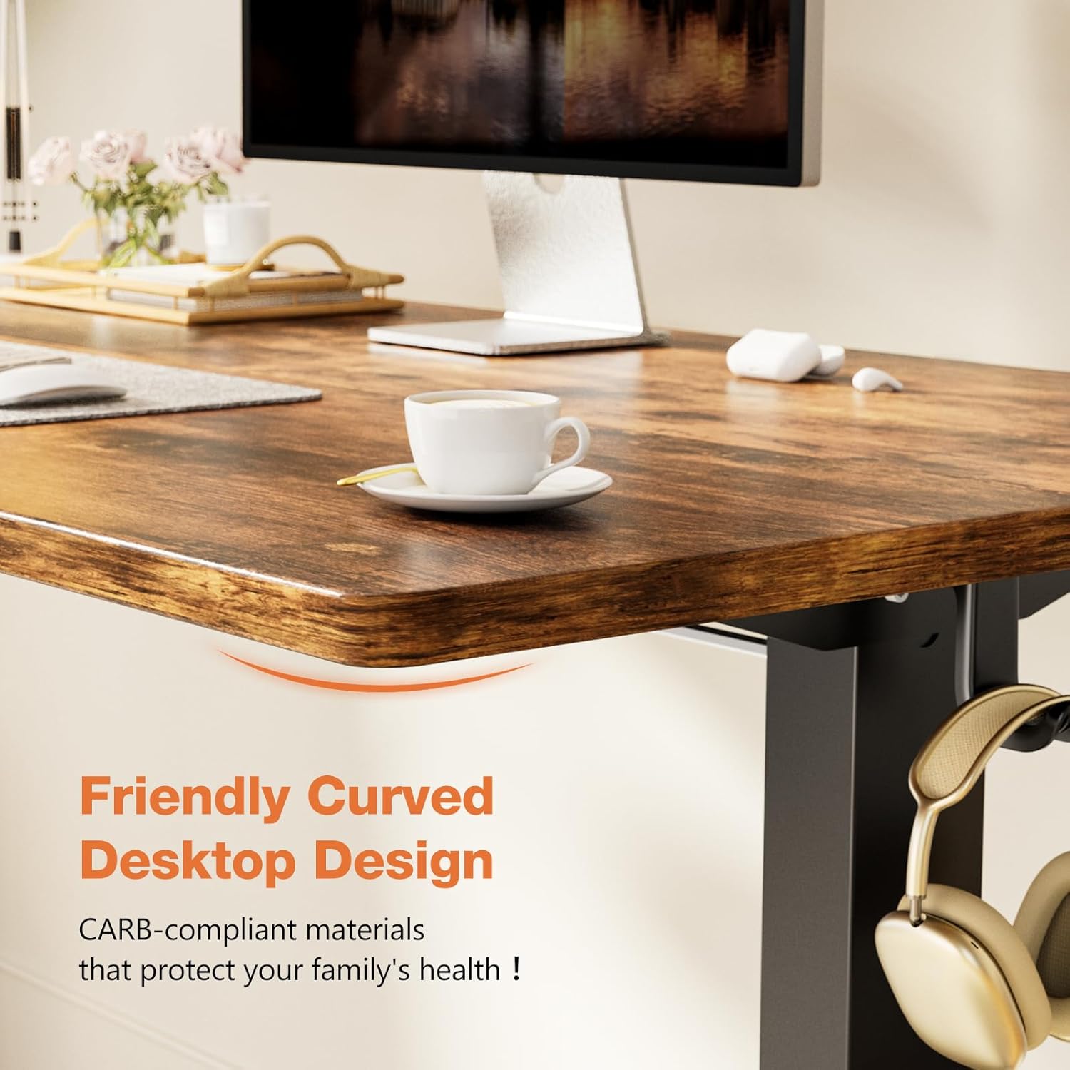 Sweetcrispy Electric Adjustable Height Standing Desk - 63 x 24 inch Sit to Stand Up Desk with Splice Board, Rising Home Office Computer Table with 2 Hook and Wire Hole for Work